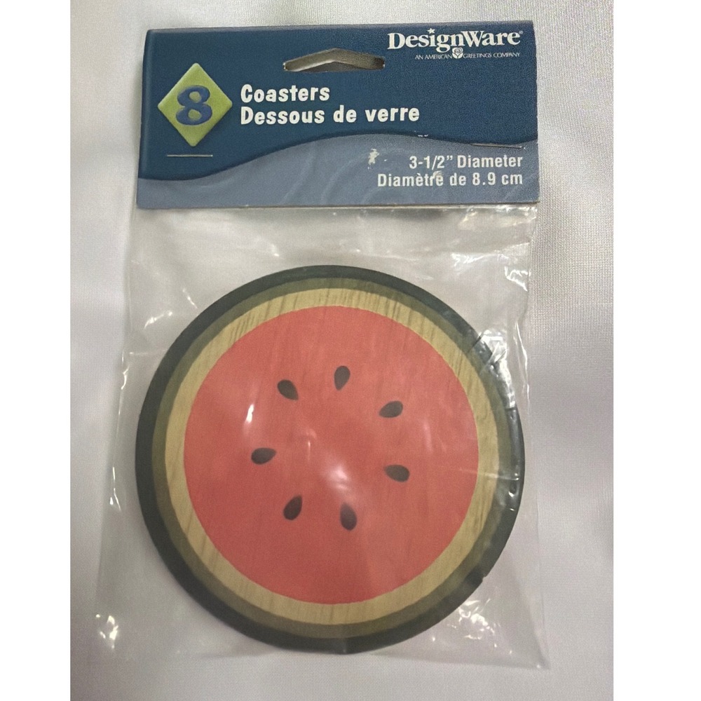 DesignWare Watermelon Coasters Set of 8 Round Summer Fruit Party Decor 3.5‎ inch